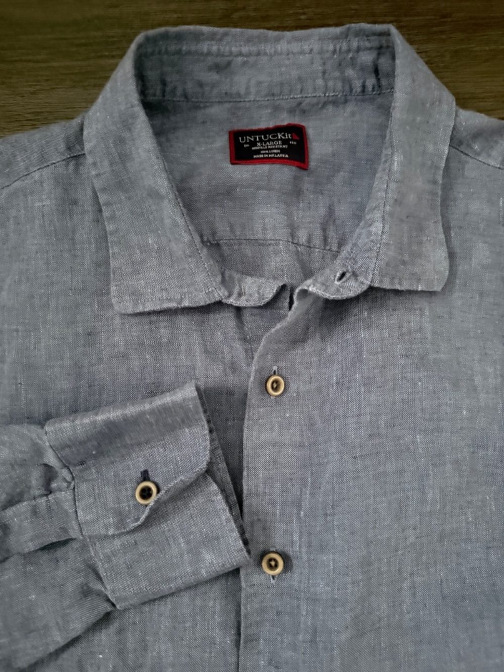 Untuckit Ravines 100% Linen Button Up L/S Shirt XL Blue Wrinkle Resistant Casual